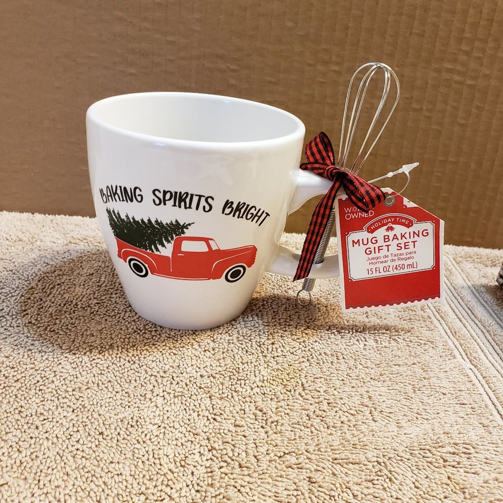 NWT Holiday Time Red Truck Christmas Cup Mug with Mini Whisk Stir Spoon